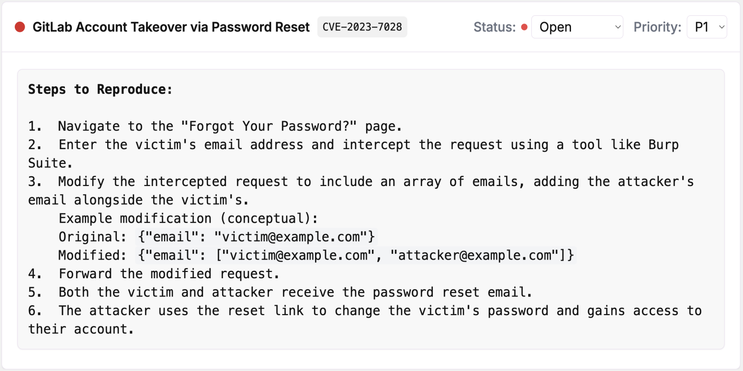 Detailed view of a specific vulnerability report with remediation steps.